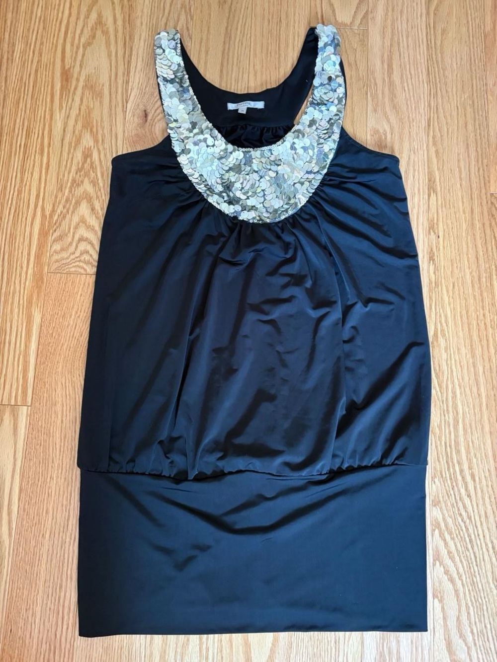 Black Mini Dress with Sequined Scoop Neck